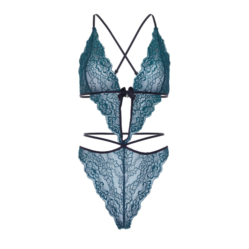 Leg Avenue Teal Scalloped Lace Wrap Around Teddy