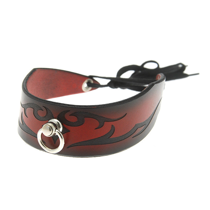 House Of Eros Dark Red  Tribal  Pattern Collar Narrow Lace Up
