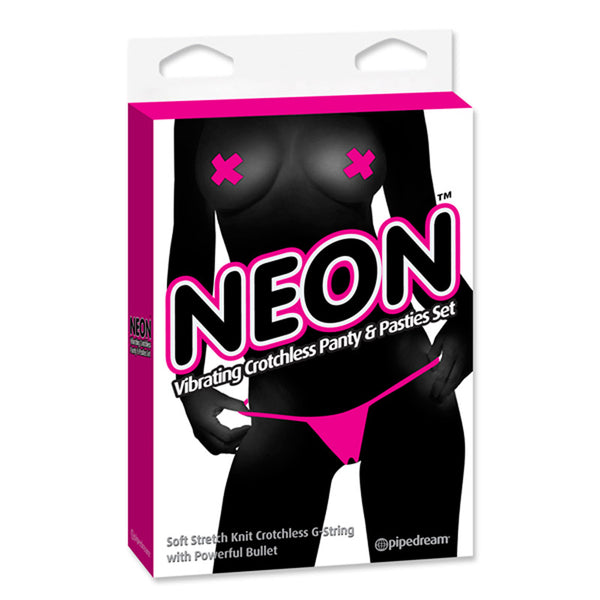 Neon Vibrating Crotchless Panty And Pasties Set One Size